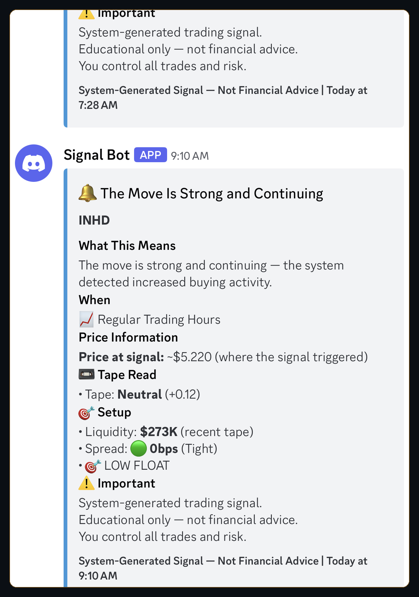 Real Tape Signals alert in Discord